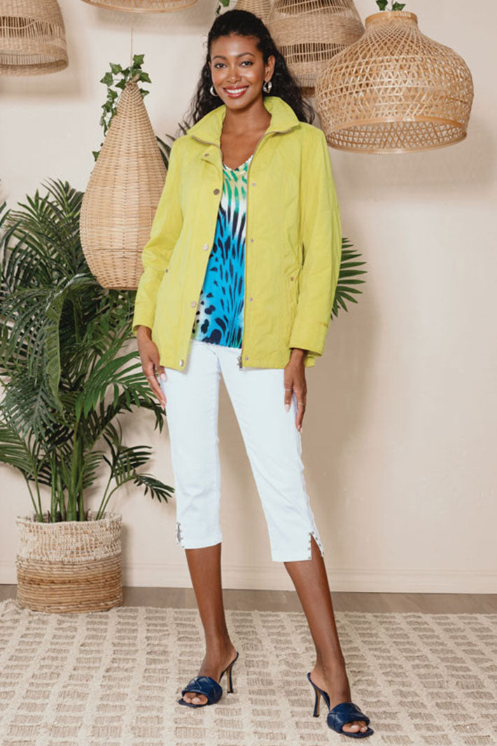 Alison Sheri 43058 Lime Green Jacket With Concealed Hood - Experience Boutique