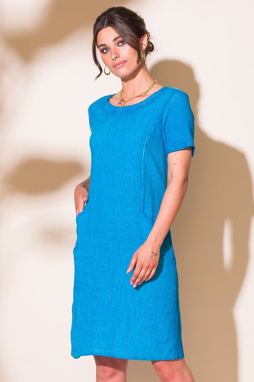 Alison Sheri 43091 Turquoise T-Shirt Style Cotton Dress - Experience Boutique