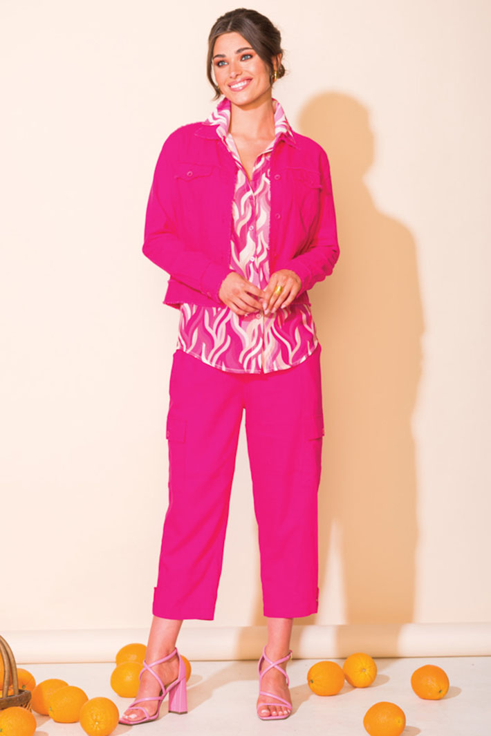 Alison Sheri 43095 Fuchsia Pink Linen Jacket