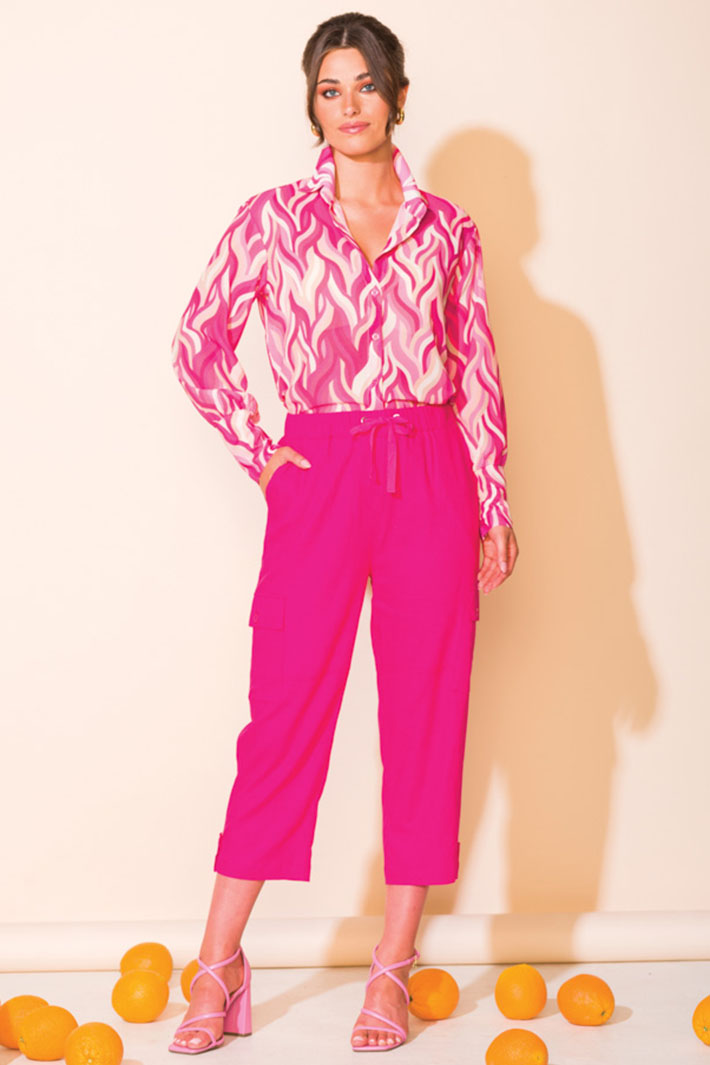 Alison Sheri 43100 Fuchsia Pink Linen Blend Cropped Trousers - Experience Boutique