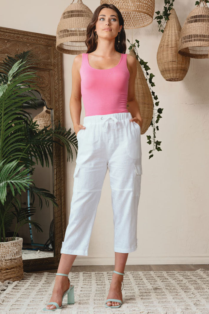 Alison Sheri 43100 White Linen Blend Cropped Trousers - Experience Boutique