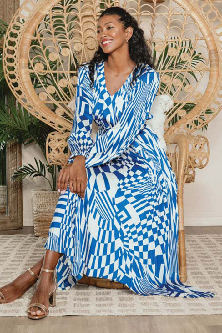 Alison Sheri 43431 Cobalt Blue & White Pleated Handkerchief Hem Dress – Experience Boutique