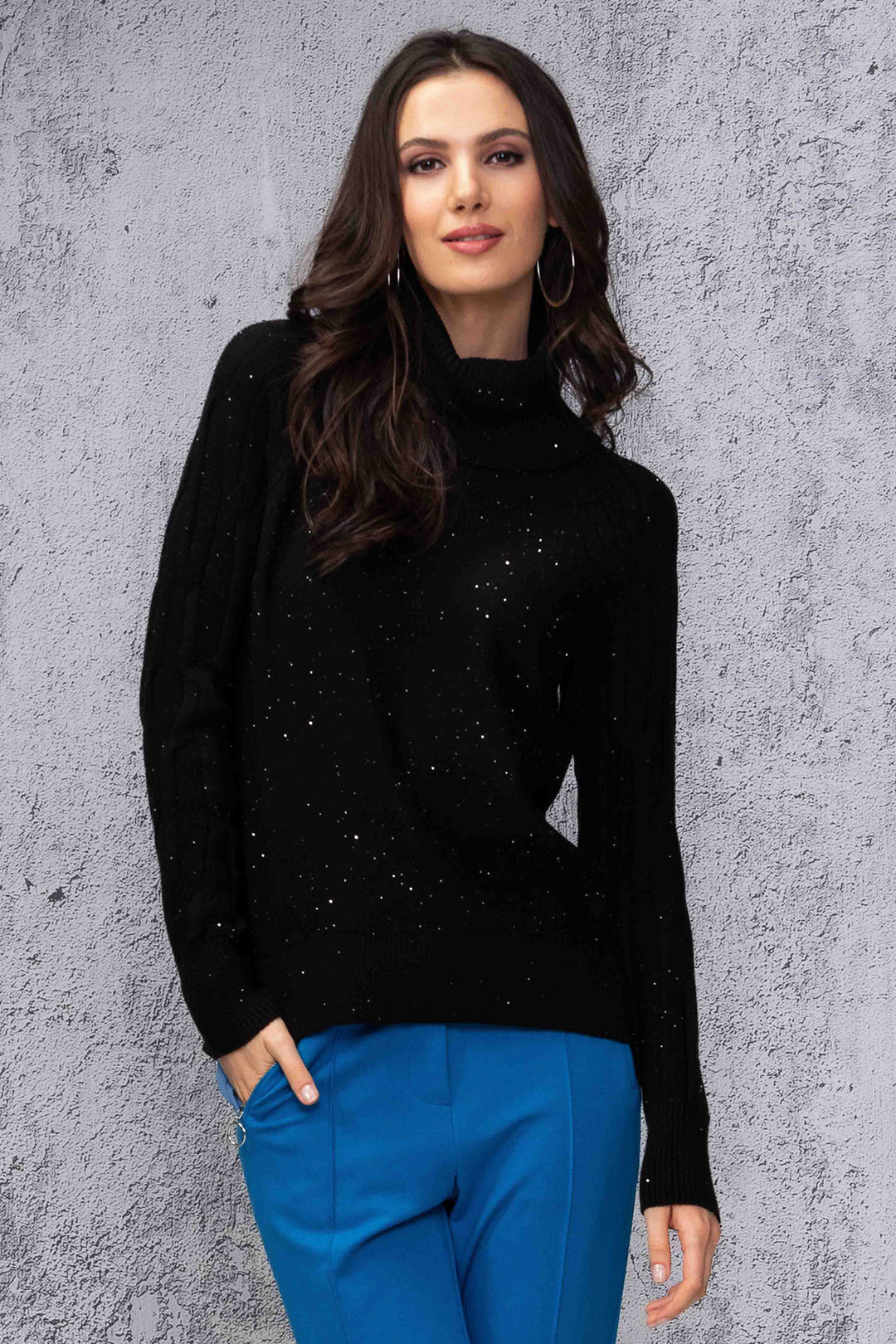 Alison Sheri 44018 Black Sequin Polo Neck Jumper - Experience Boutique
