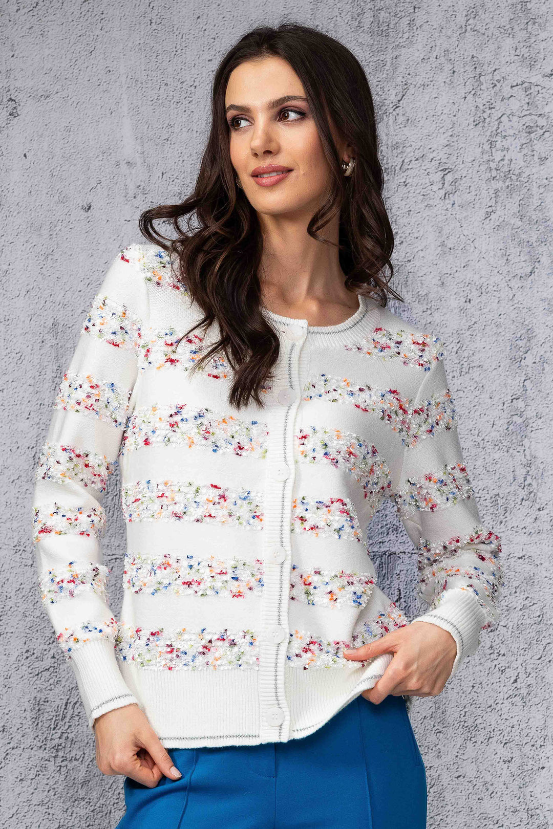 Alison Sheri 44048 White Colourful Fleck Knit Cardigan - Experience Boutique