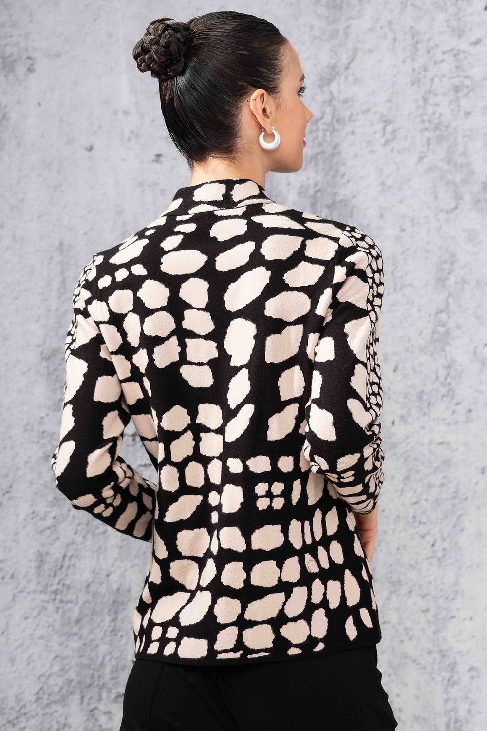 Alison Sheri 44245 Black Animal Print Knit Zip Front Cardigan - Experience Boutique