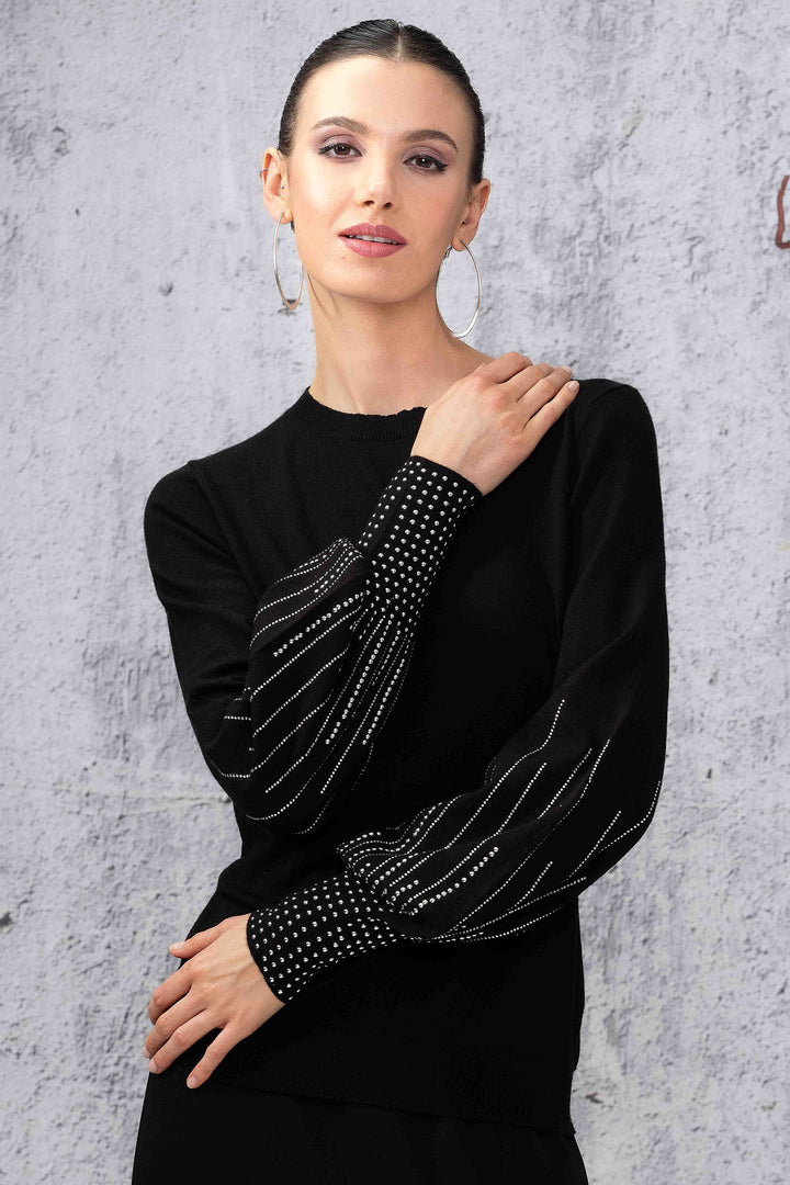 Alison Sheri 44397 Black Stud Sleeve Jumper - Experience Boutique