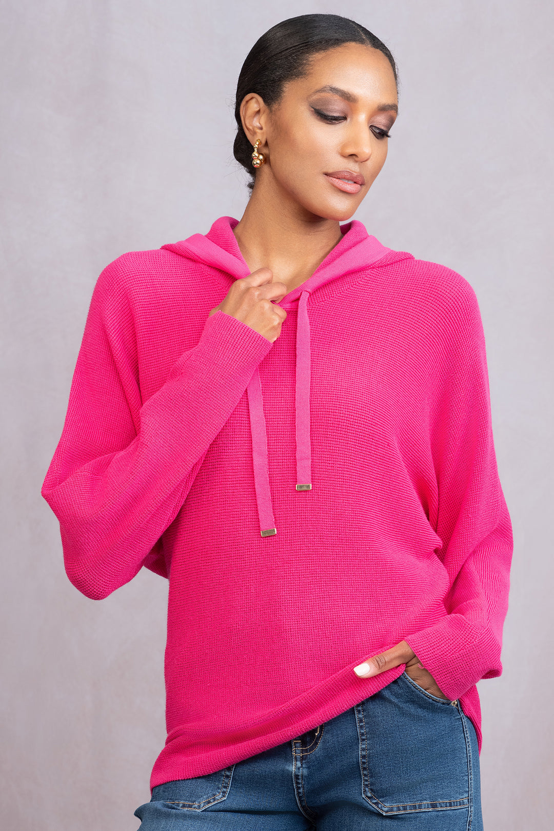 Alison Sheri A46112 Fuchsia Pink Hooded Jumper - Experience Boutique