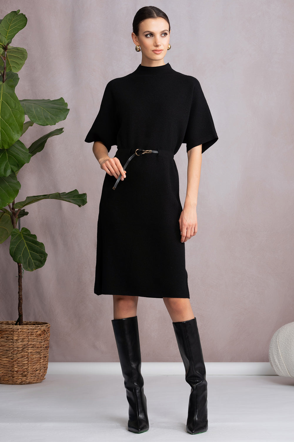 Alison Sheri A46430 Black Knitted Jumper Dress - Experience Boutique