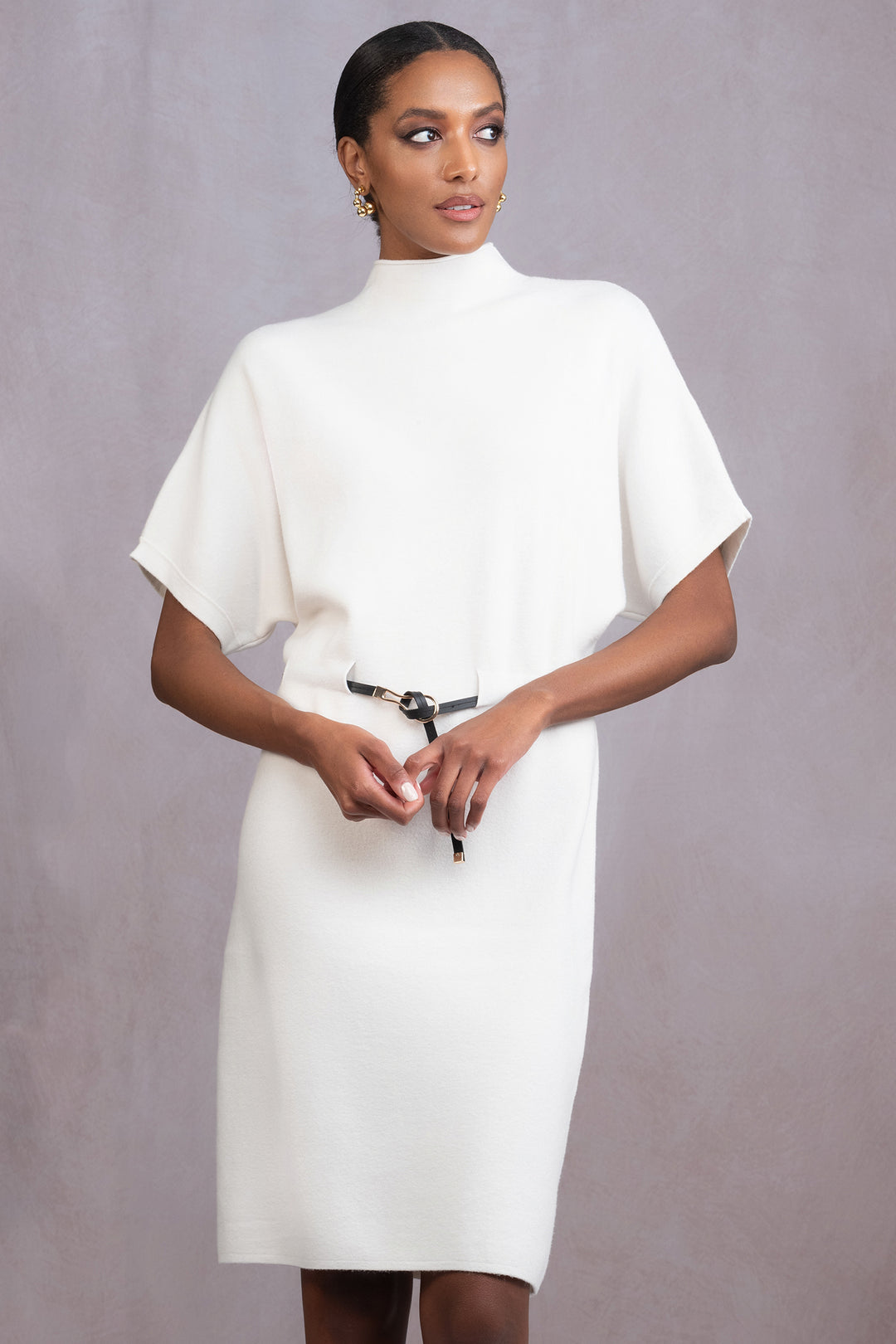 Alison Sheri A46430 Off White Knitted Jumper Dress - Experience Boutique