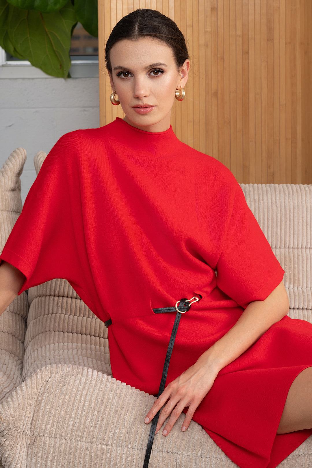 Alison Sheri A46430 Red Knitted Jumper Dress - Experience Boutique
