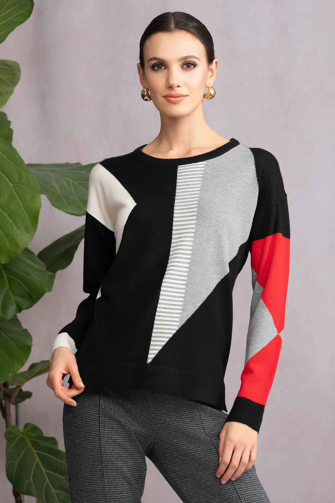 Alison Sheri A46438 Black Geometric Pattern Jumper - Experience Boutique