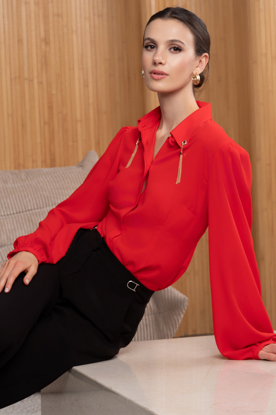Alison Sheri A46445 Red Collar Detail Blouse - Experience Boutique
