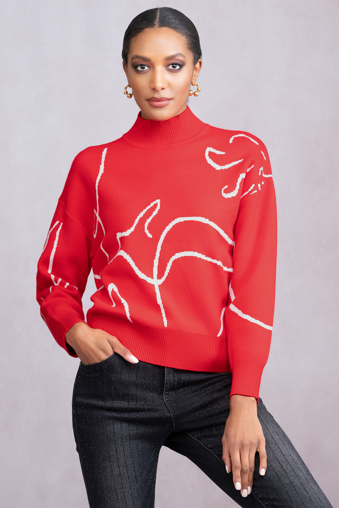 Alison Sheri A46485 Red Turtle Neck Knit Jumper - Experience Boutique