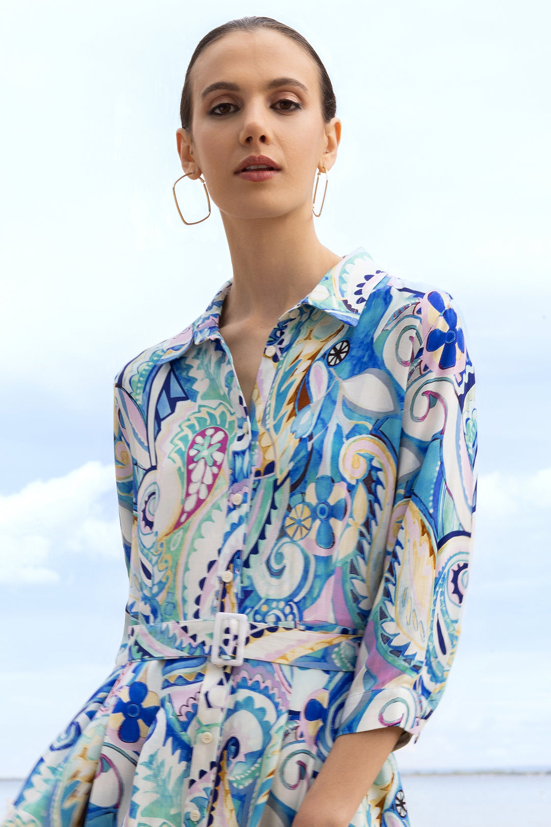 Alison Sheri A47207 Blue Paisley Print Shirt Dress