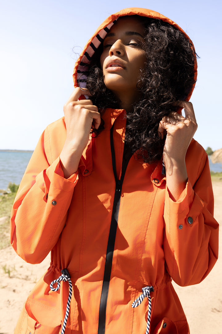 Alison Sheri A47220 Orange Hooded Raincoat
