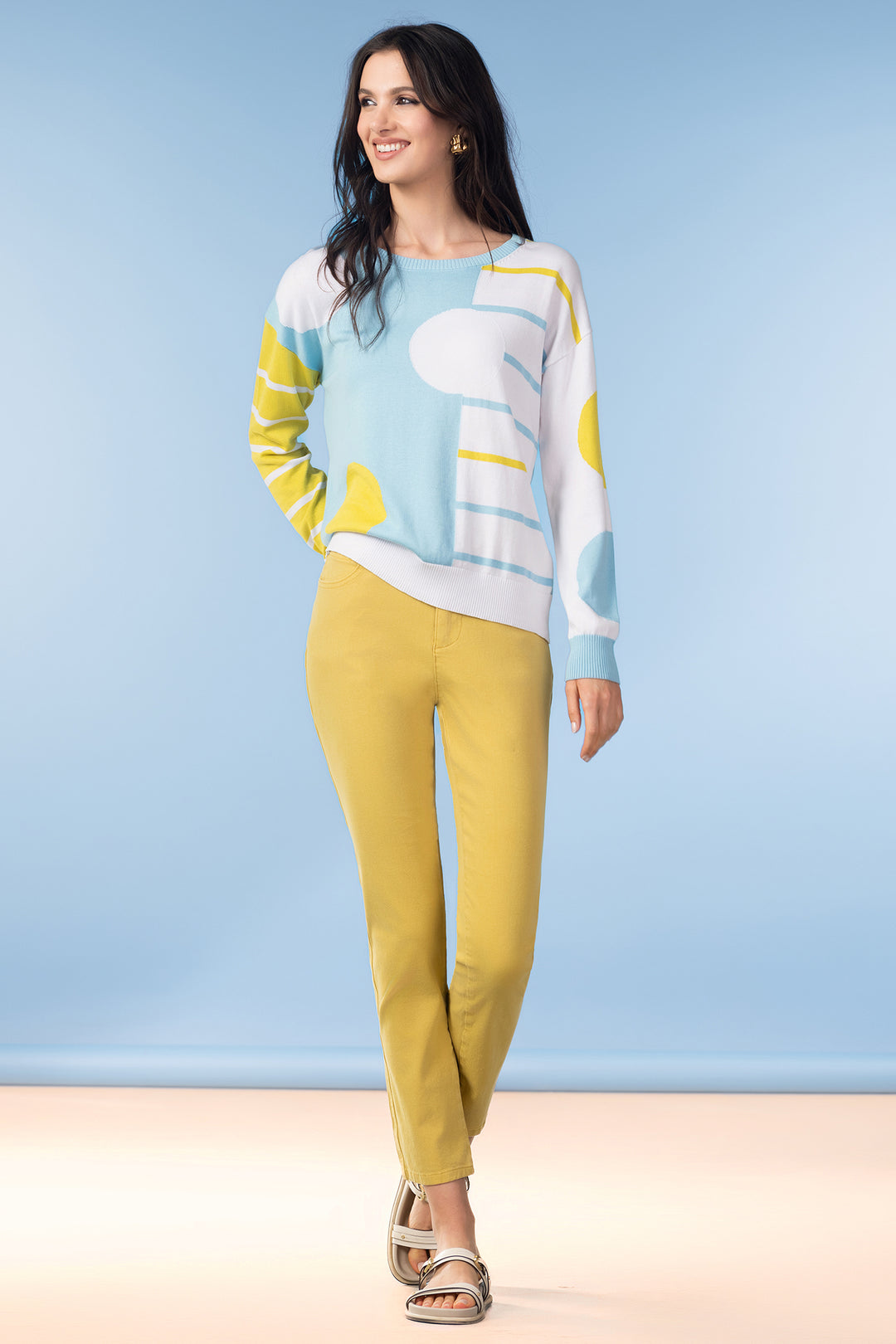 Alison Sheri A47222 Blue Combo Circle Stripe Jumper