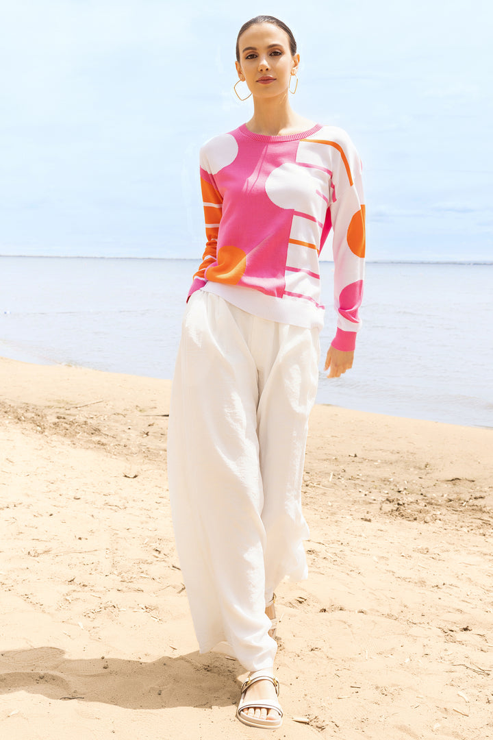 Alison Sheri A47222 Pink Combo Circle Stripe Jumper