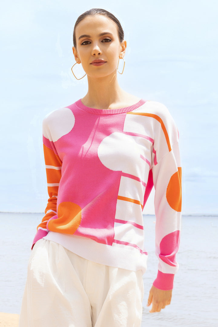 Alison Sheri A47222 Pink Combo Circle Stripe Jumper