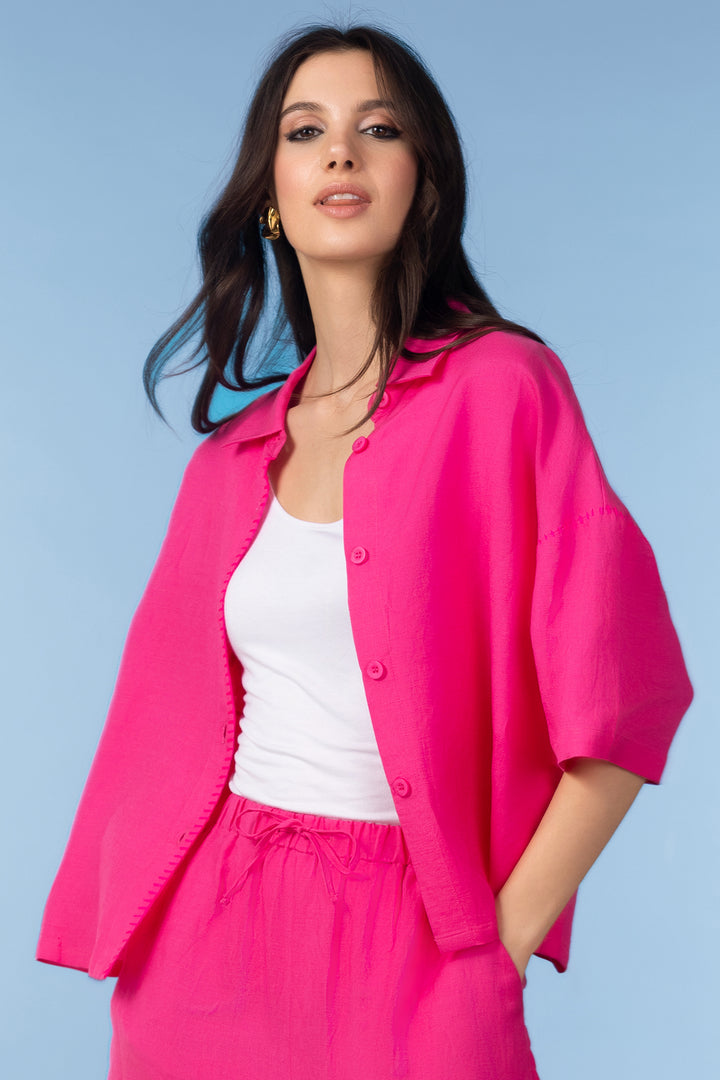 Alison Sheri A47236 Fuchsia Pink Linen Mix Shirt