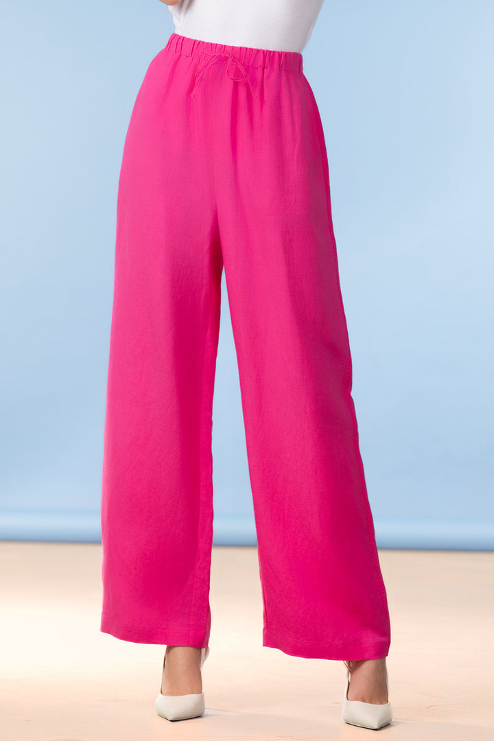 Alison Sheri A47237 Fuchsia Pink Linen Mix Wide Leg Trousers
