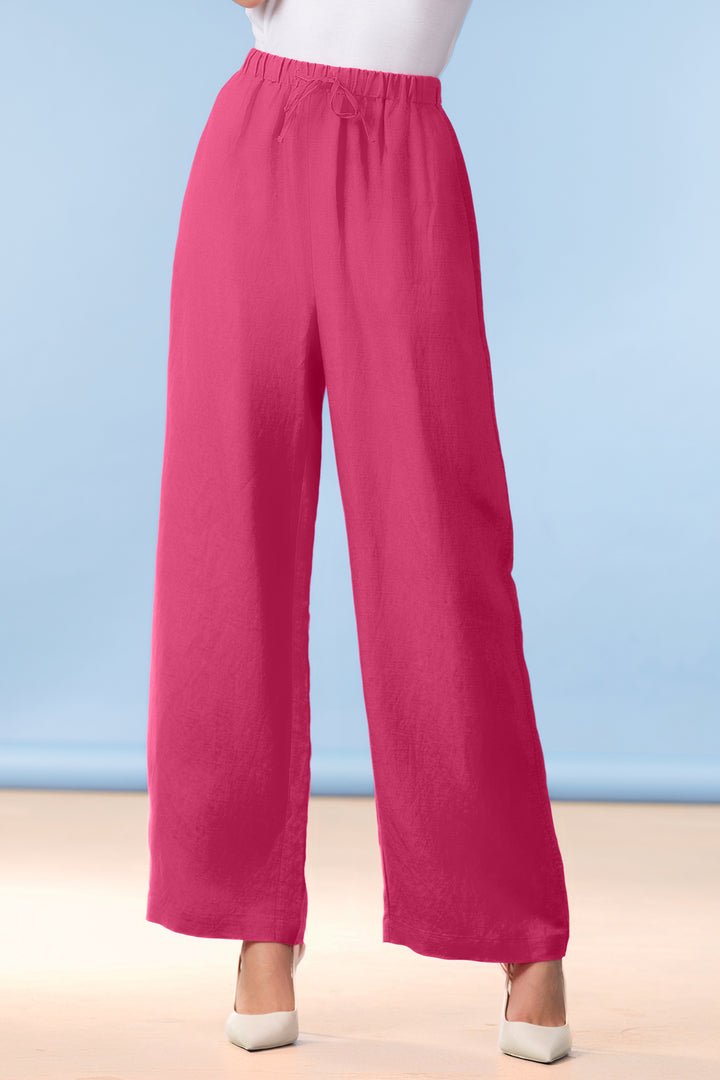 Alison Sheri A47237 Fuchsia Pink Linen Mix Wide Leg Trousers