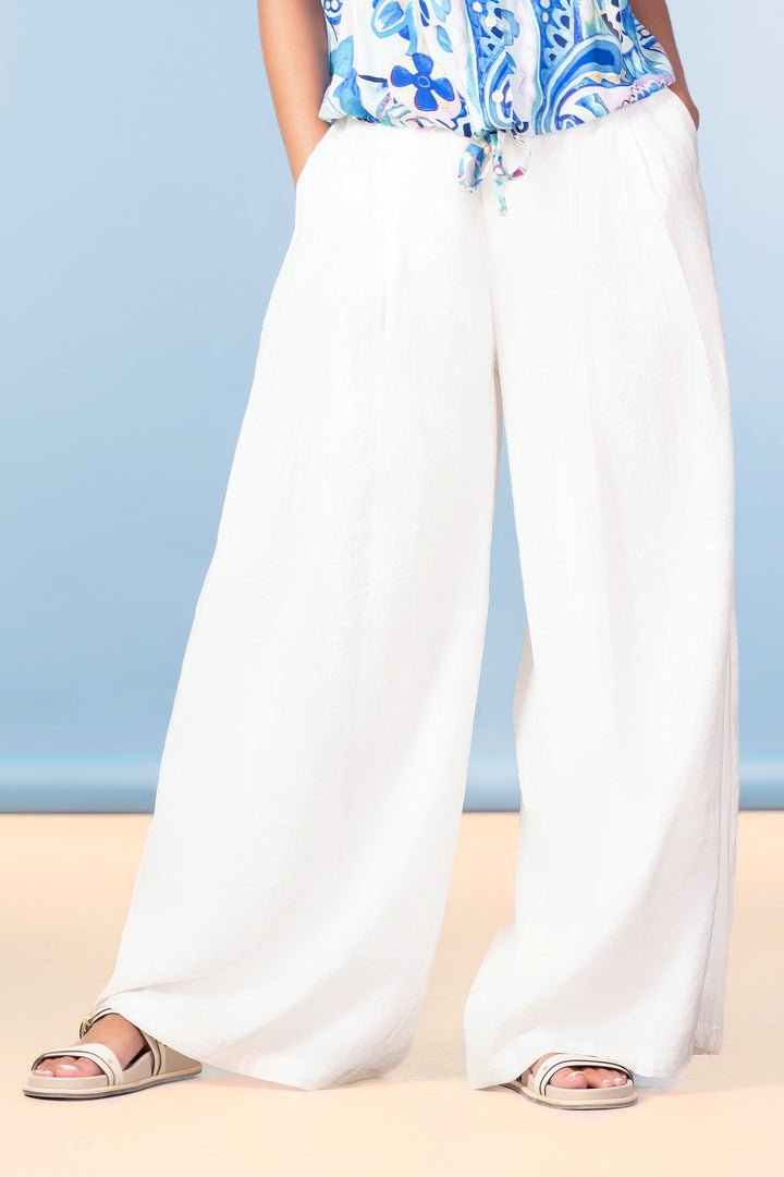 Alison Sheri A47237 White Linen Mix Wide Leg Trousers