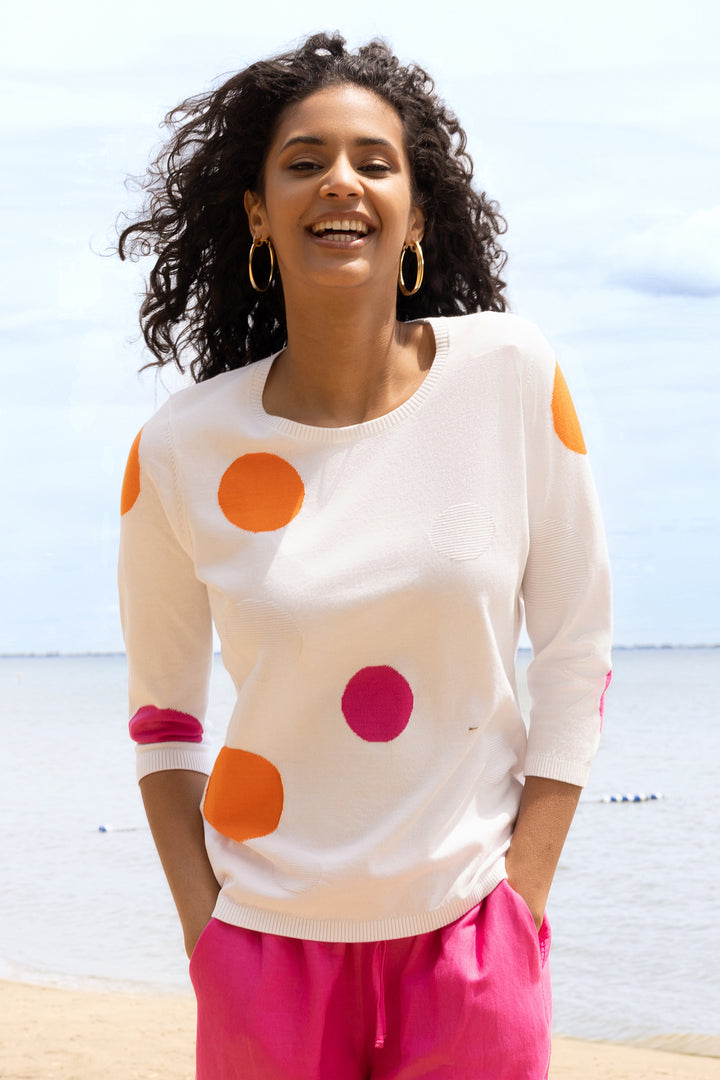 Alison Sheri A47240 White Circle Pattern Jumper