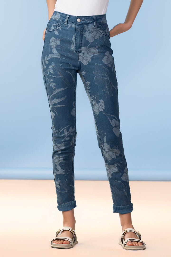 Alison Sheri A47407 Blue Combo Reversible Floral Cropped Jeans