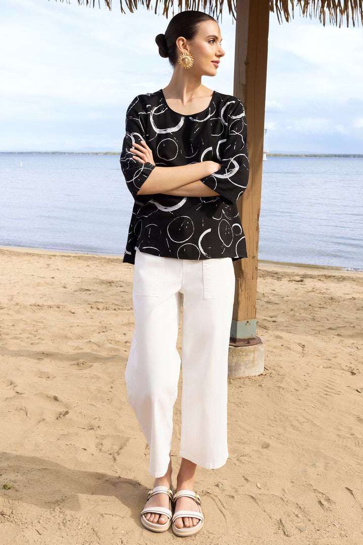 Alison Sheri A47607 Black Circle Print Top