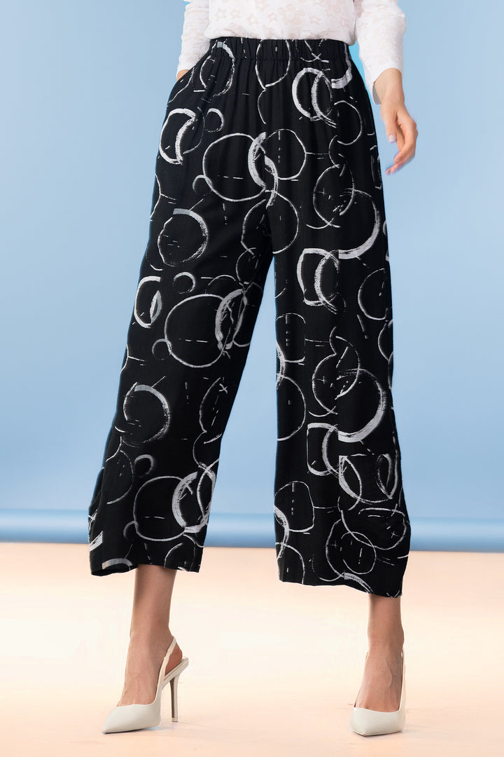 Alison Sheri A47608 Black Circle Print Wide Leg Pull-On Trousers