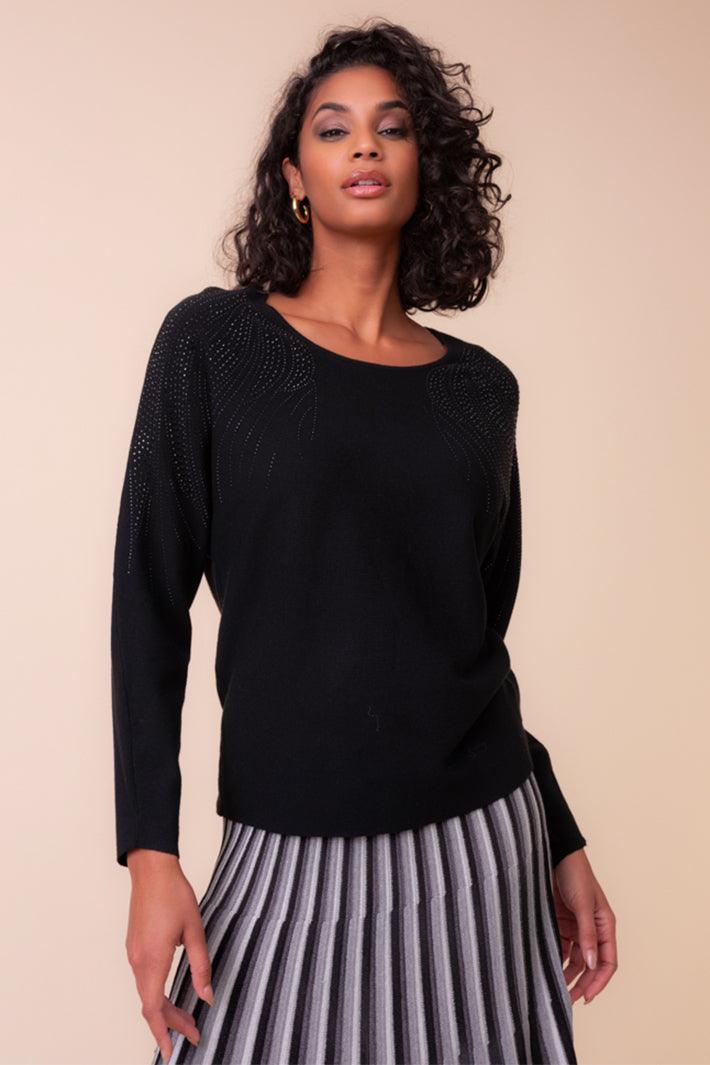 Alison Sheri A48381 black beaded top at Experience Boutique