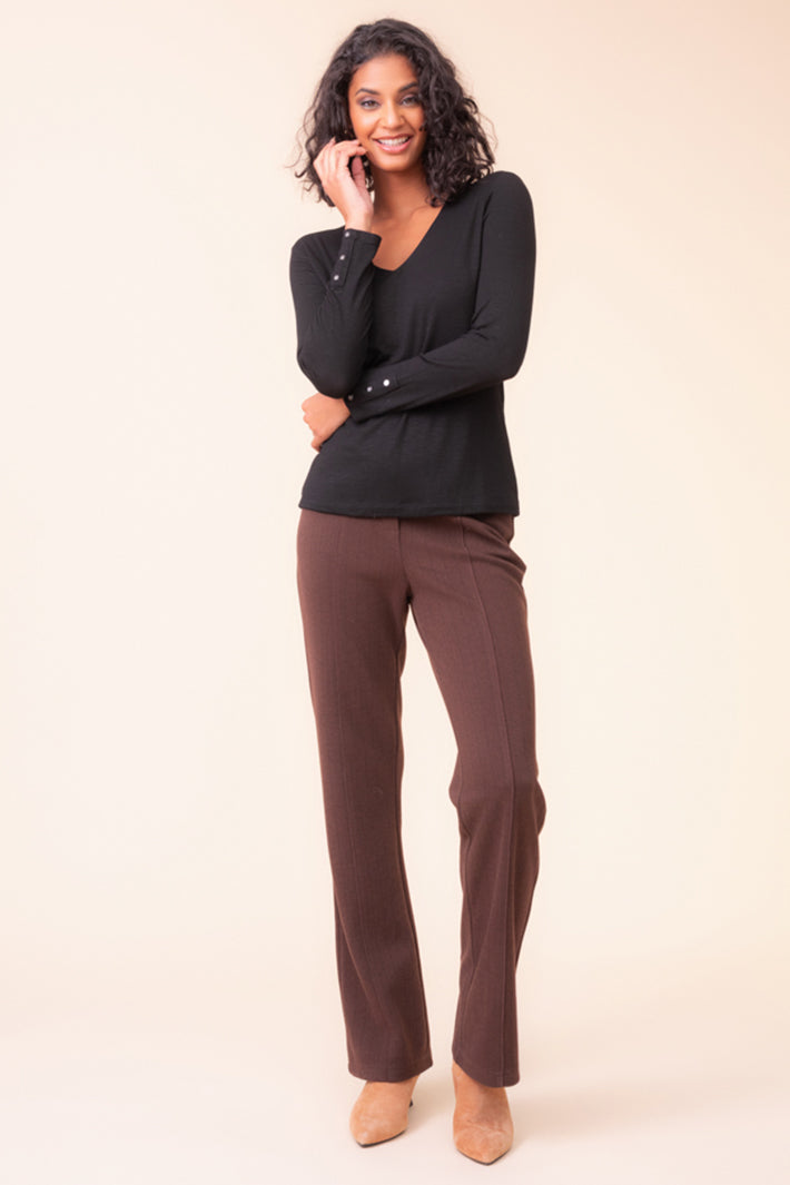 Alison Sheri A48136 black V-neck top at Experience Boutique