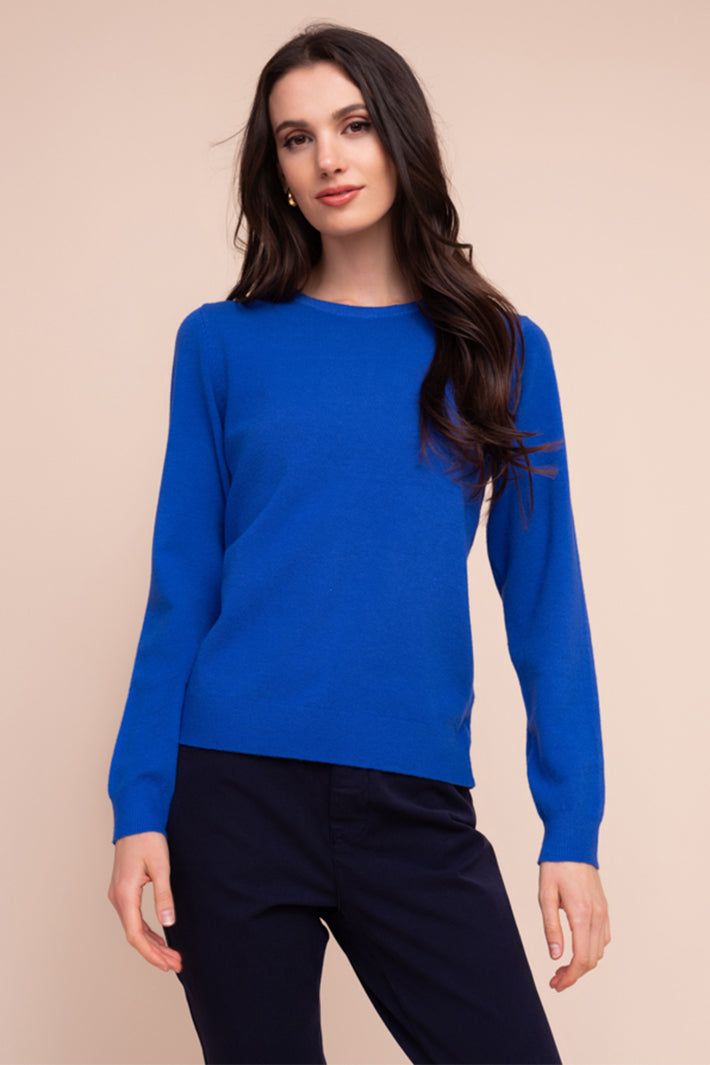 Alison Sheri YRE704 cobalt blue round neck jumper at Experience Boutique
