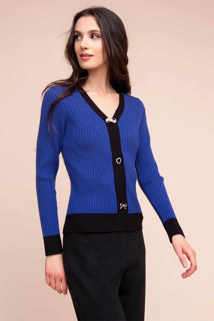 Alison Sheri A48065 cobalt blue two-tone cardigan at Experience Boutique