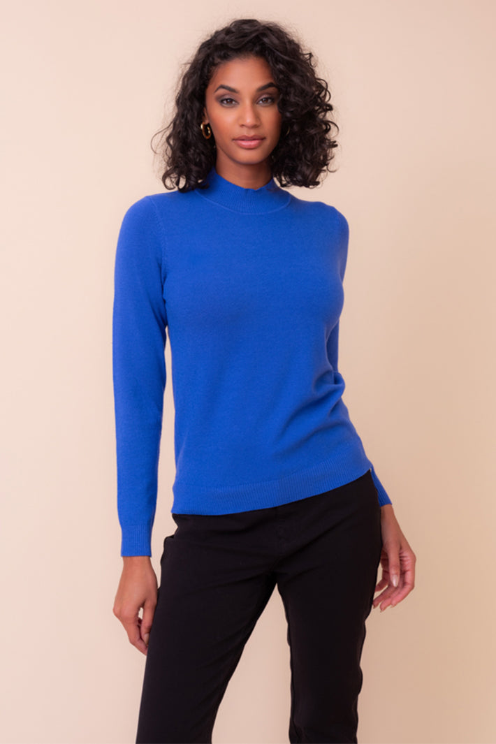 Alison Sheri YRE705 cobalt mock turtle neck jumper at Experience Boutique