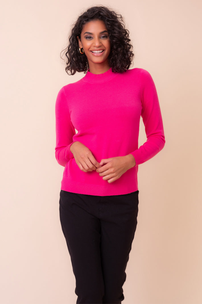 Alison Sheri YRE705 fuchsia mock turtle neck jumper at Experience Boutique