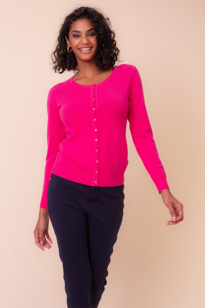 Alison Sheri YRE701 fuchsia pink round neck cardigan at Experience Boutique