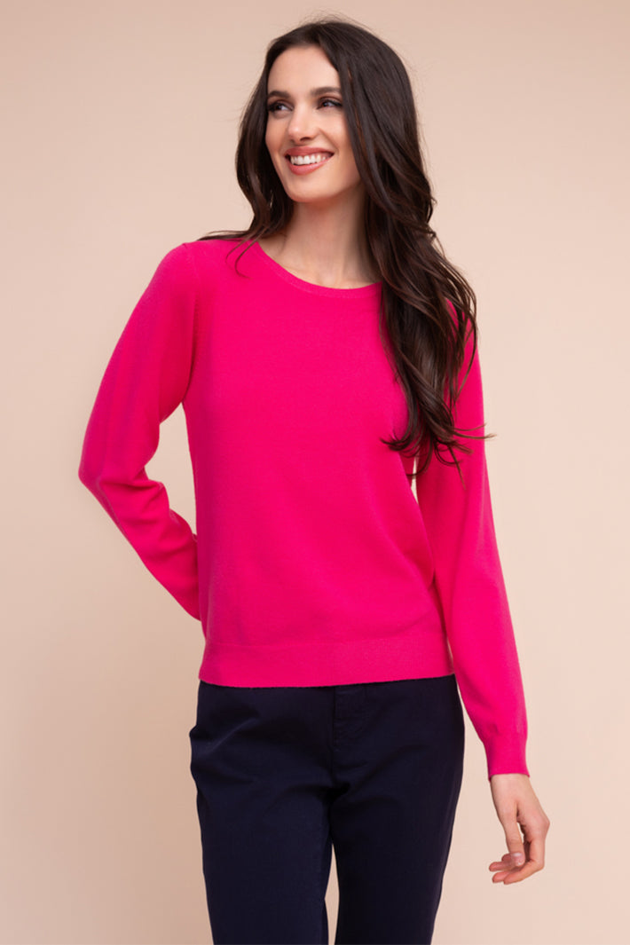 Alison Sheri YRE704 fuchsia pink round neck jumper at Experience Boutique