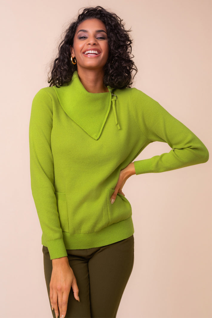 Alison Sheri A48025 green zip neck jumper at Experience Boutique