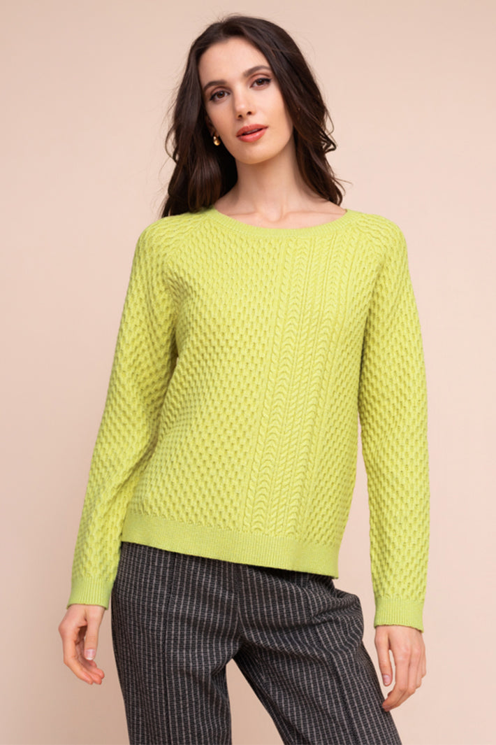 Alison Sheri A48010 lime green textured knit jumper at Experience Boutique