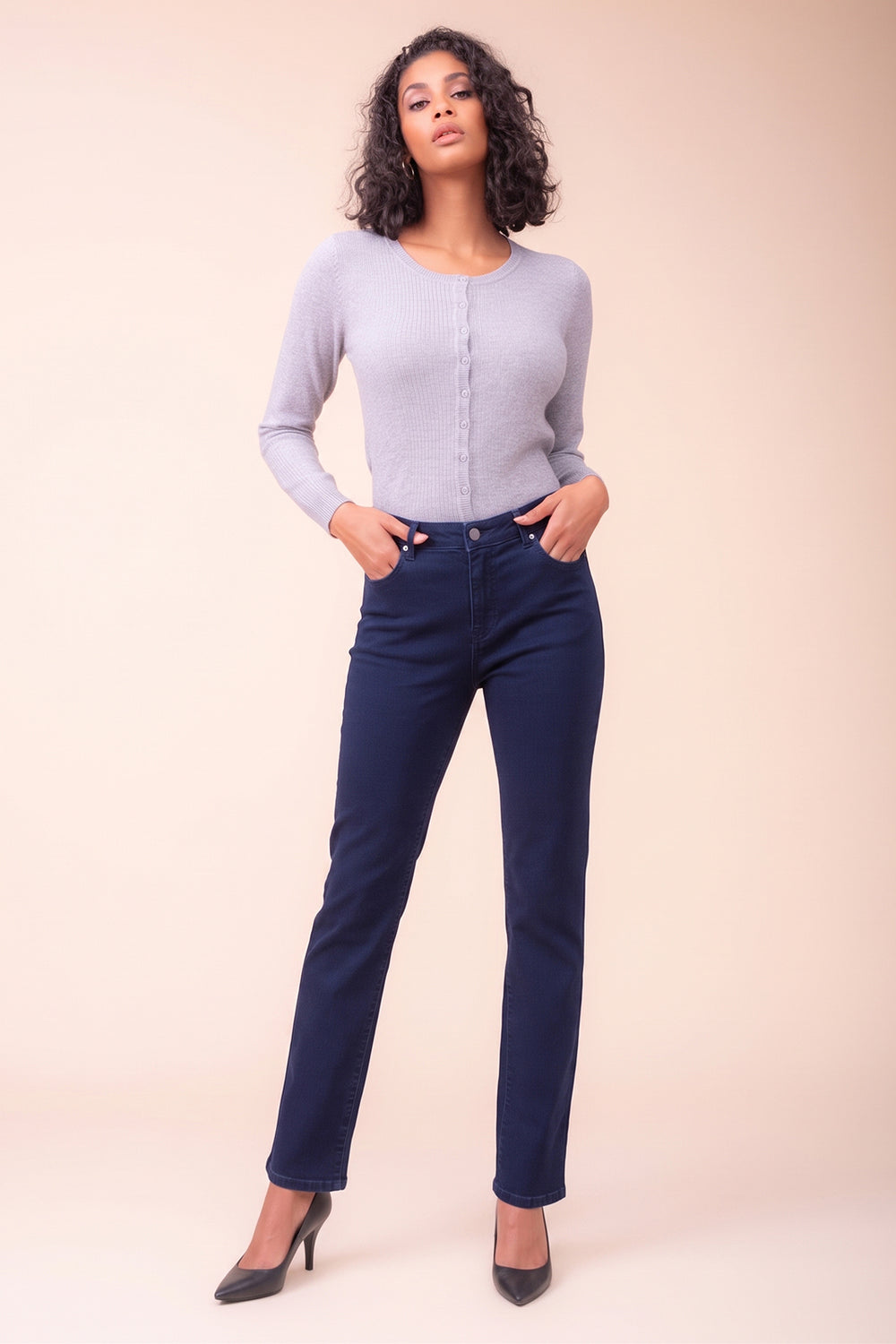 Alison Sheri Navy Straight Leg Jeans PAS2403, full length