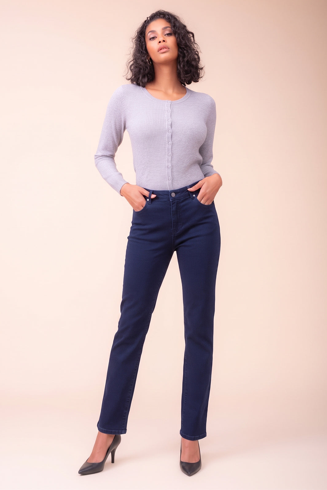 Alison Sheri Navy Straight Leg Jeans PAS2403, full length