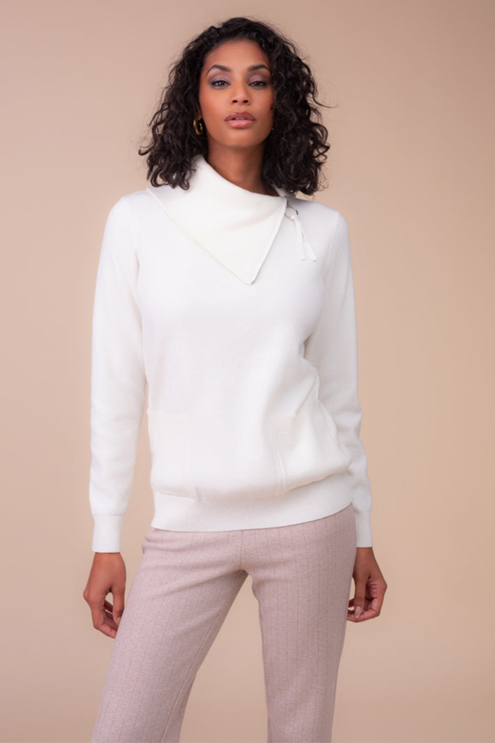 Alison Sheri A48025 off white zip neck jumper at Experience Boutique