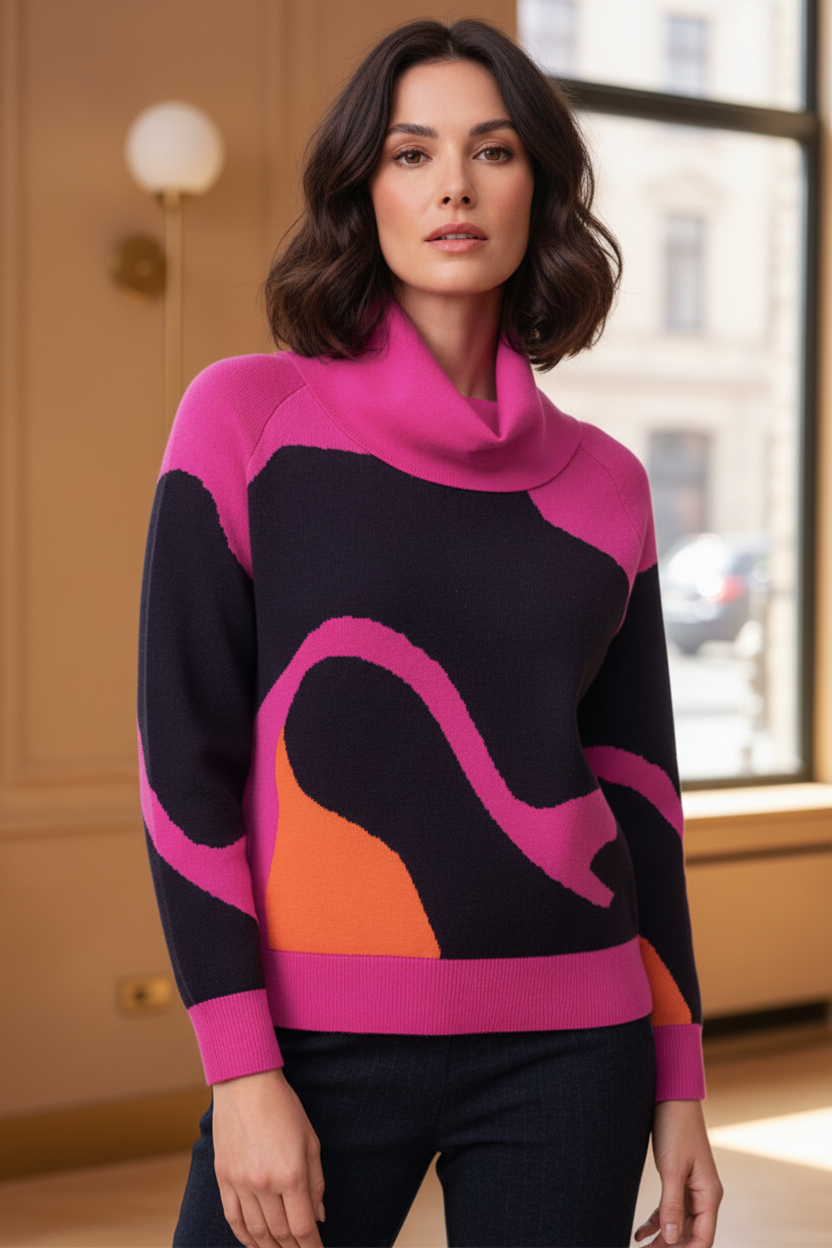 Alison Sheri Pink Abstract Cowl Neck Jumper A48239