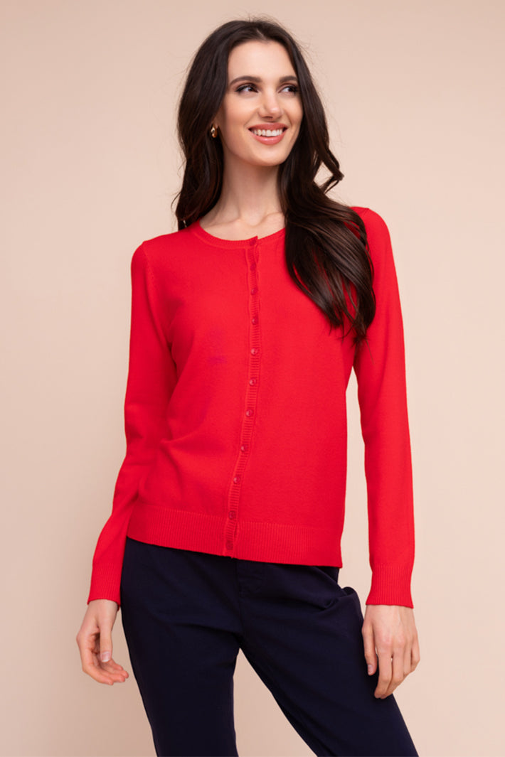 Alison Sheri YRE701 red round neck cardigan at Experience Boutique