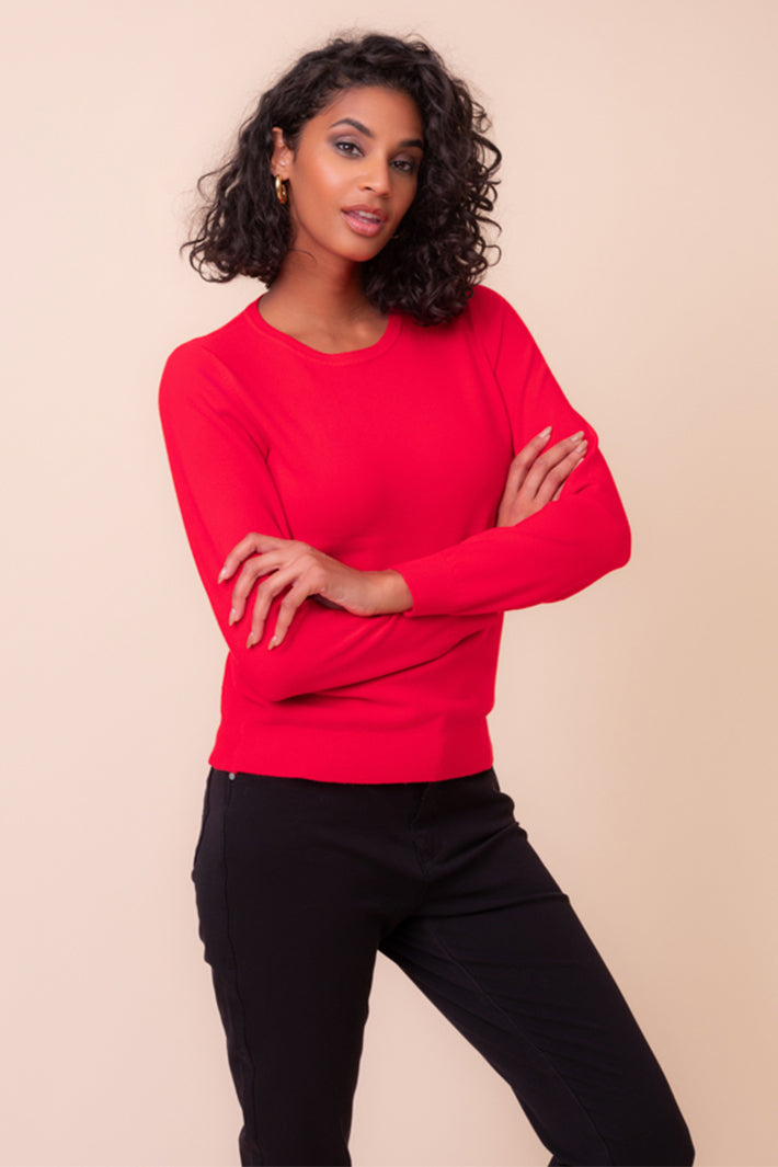 Alison Sheri YRE704 red round neck jumper at Experience Boutique