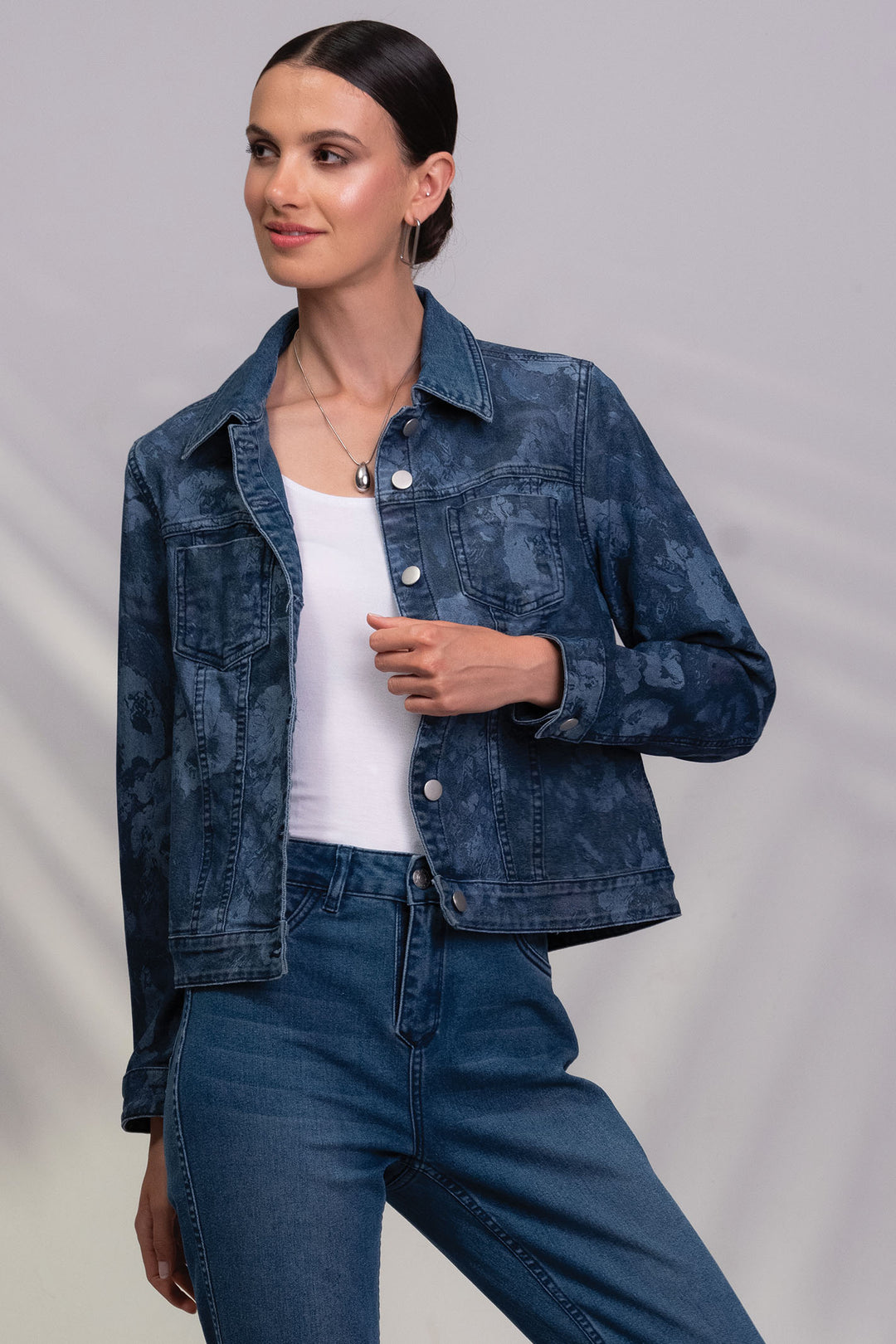 Alison Sheri Reversible Jacket Denim Blue Print A45071 - Experience Boutique
