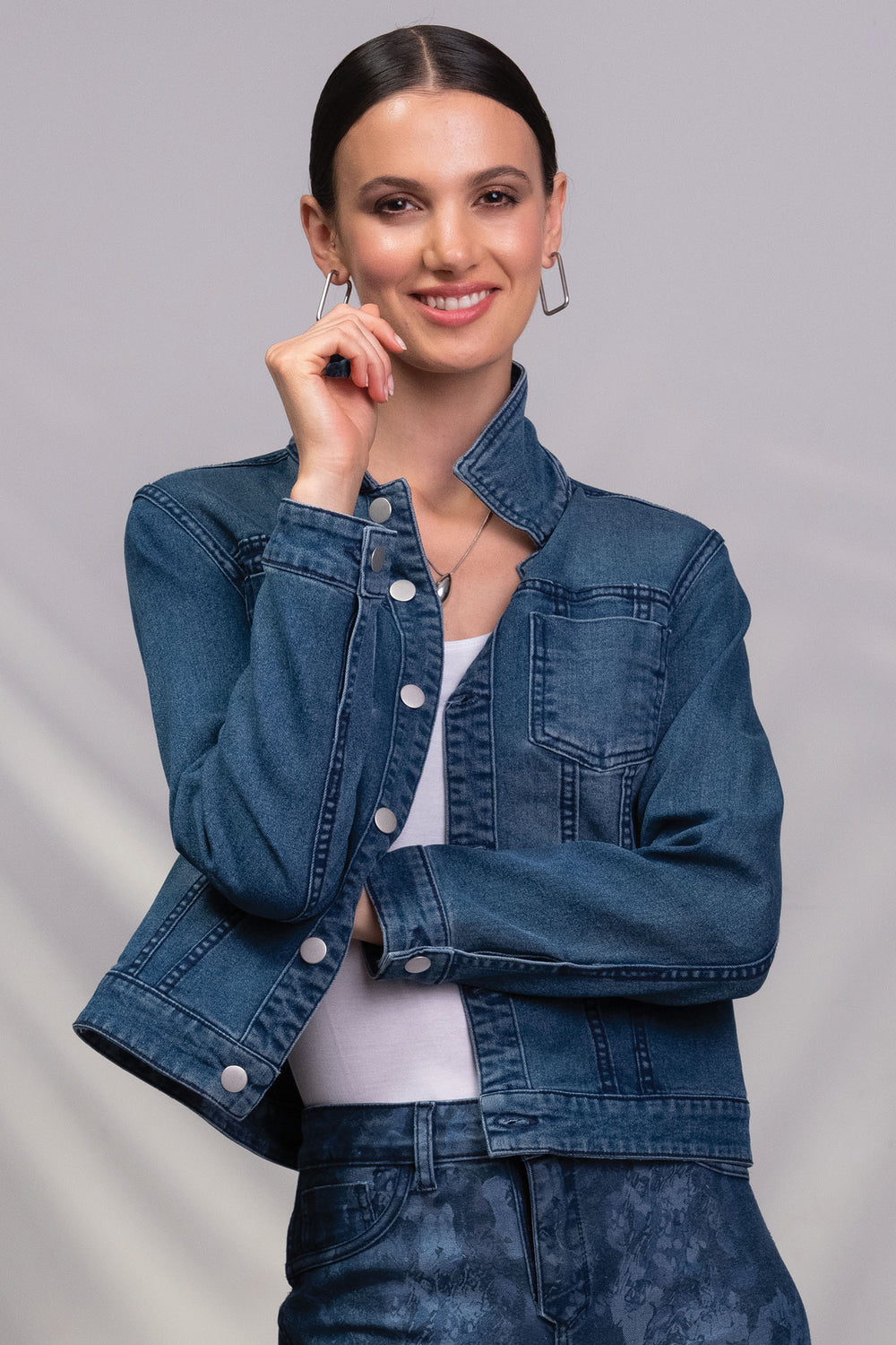 Alison Sheri Reversible Jacket Denim Blue Print A45071 - Experience Boutique