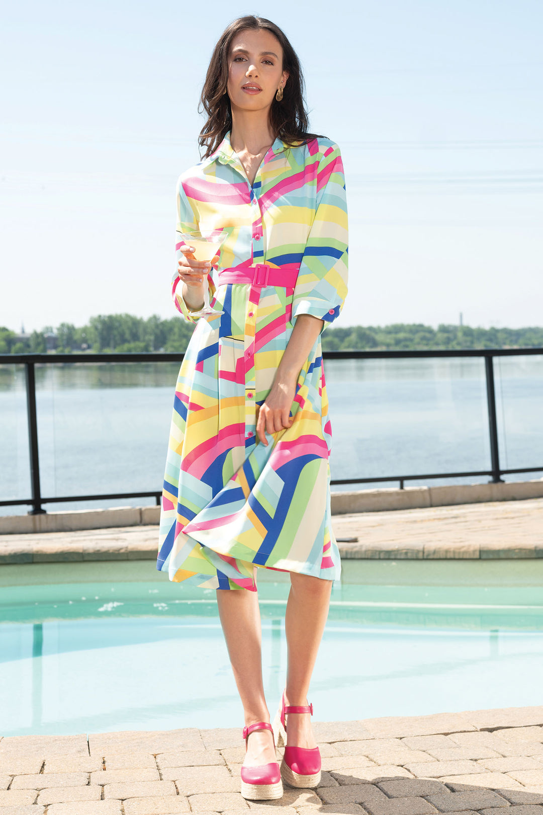 Alison Sheri Shirt Dress Multicolour Bold Abstract Print A45133 - Experience Boutique