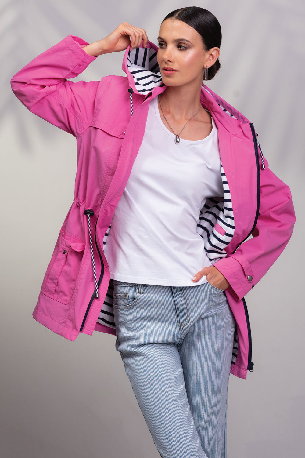 Alison Sheri Showerproof Coat With Hood Hot Pink A45126 - Experience Boutique